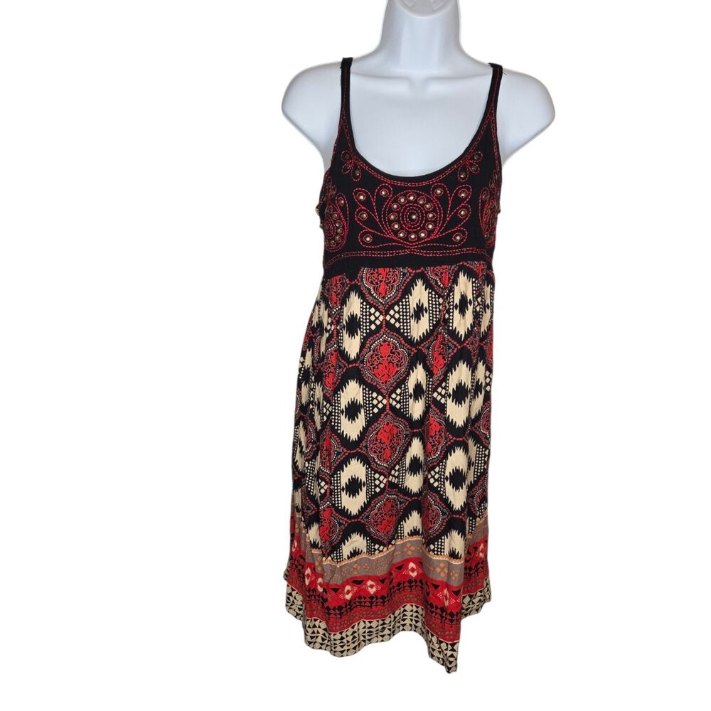 Angie Embroidered & Studded Geometric Boho Cami Dress, Size Large